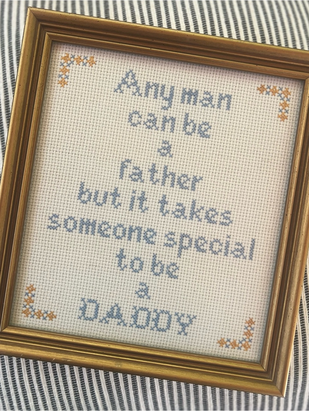 Vintage Framed Cross-Stitch 'Daddy' Quote and professionally framed